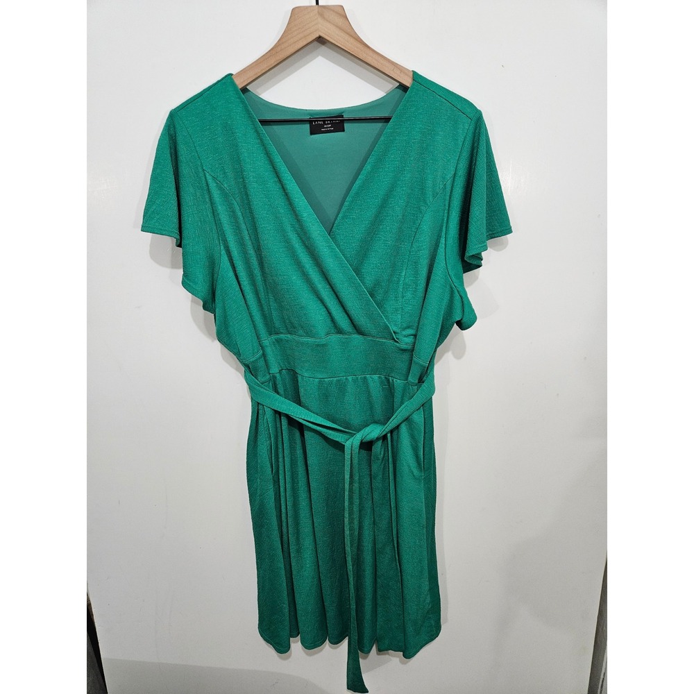 Lane Bryant Green Wrap Faux Surplice V-Neck Belted Pocket Dress 18/20P A83814